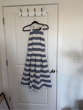 Blue and White Striped Halter Dress